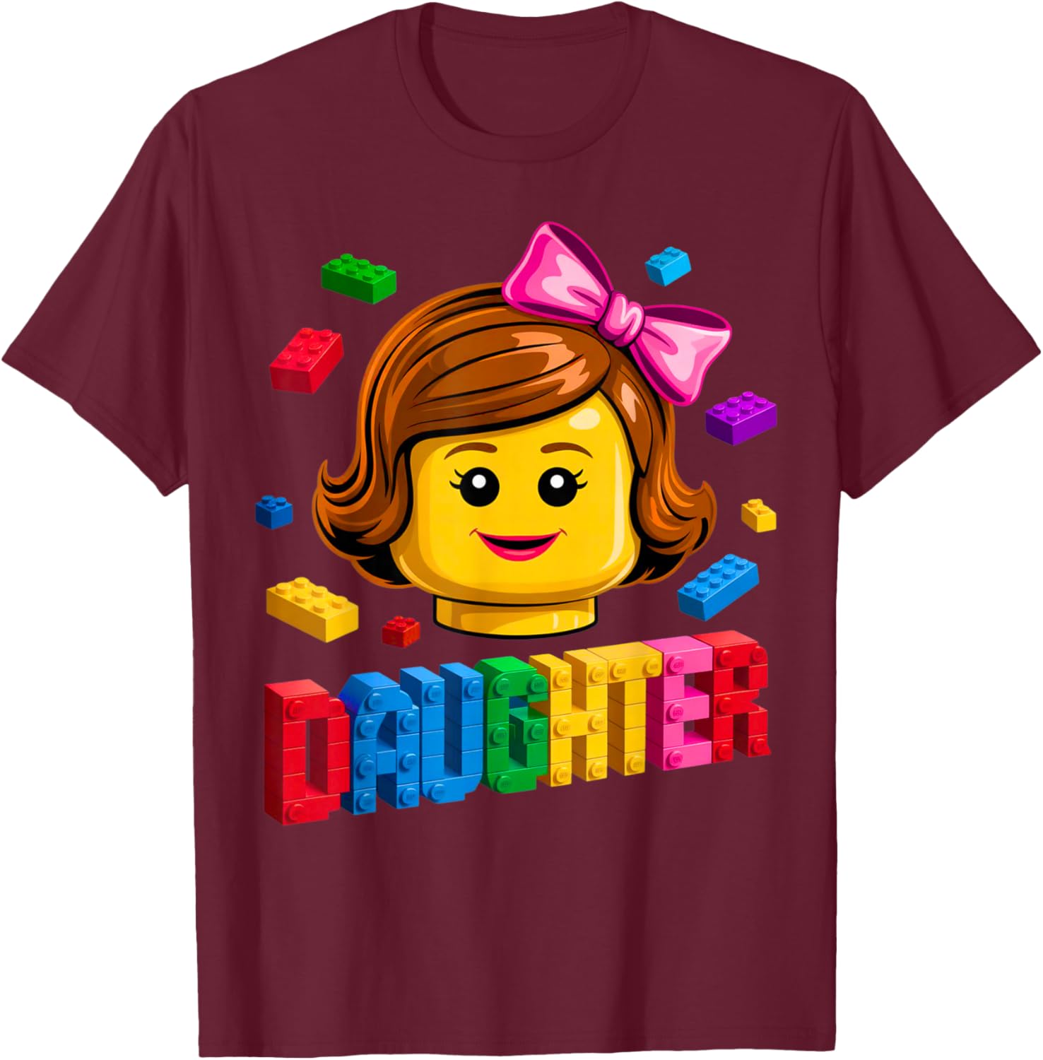 Family Daughter Master Builder Building Brick Blocks Kids T-Shirt - T-Shirt | Maroon