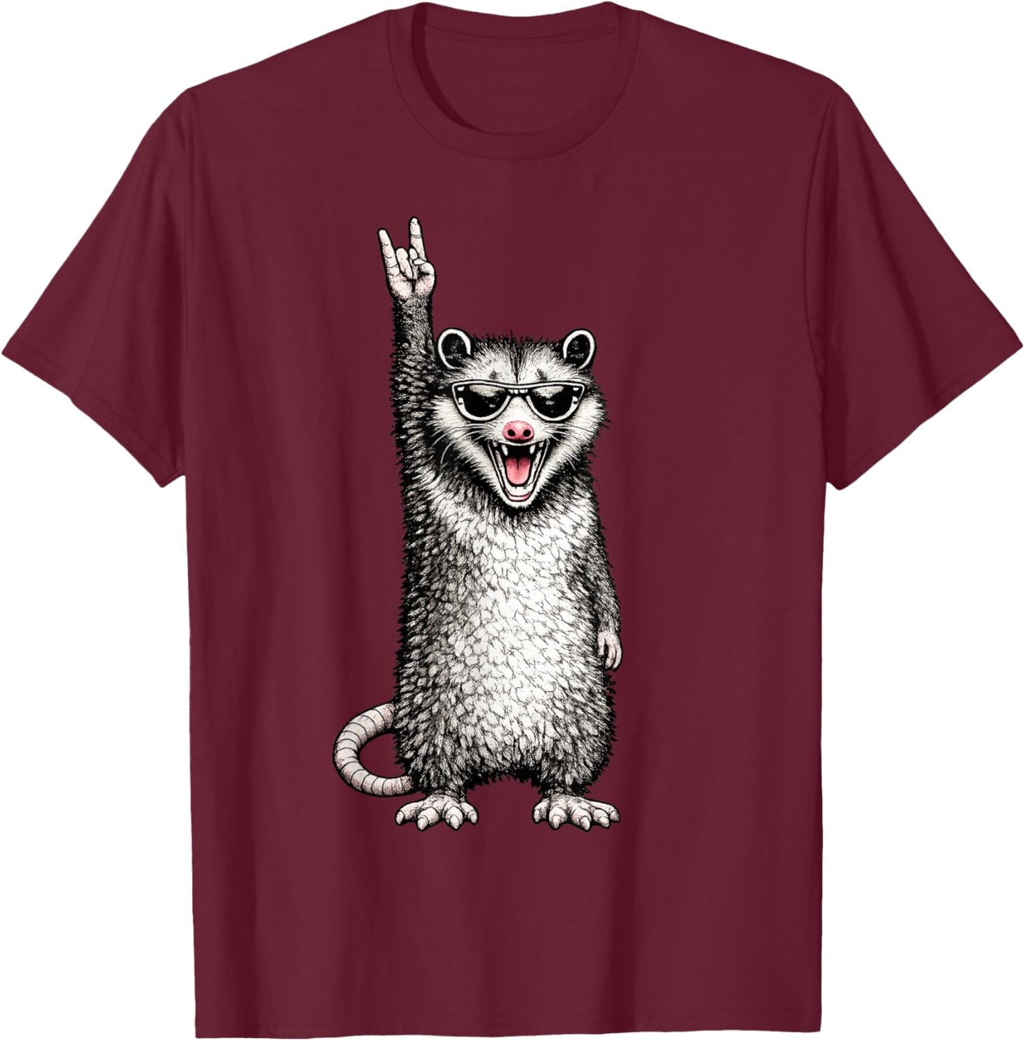 Funny Opossum Rock Hand Sunglasses Meme Design T-Shirt - T-Shirt | Maroon