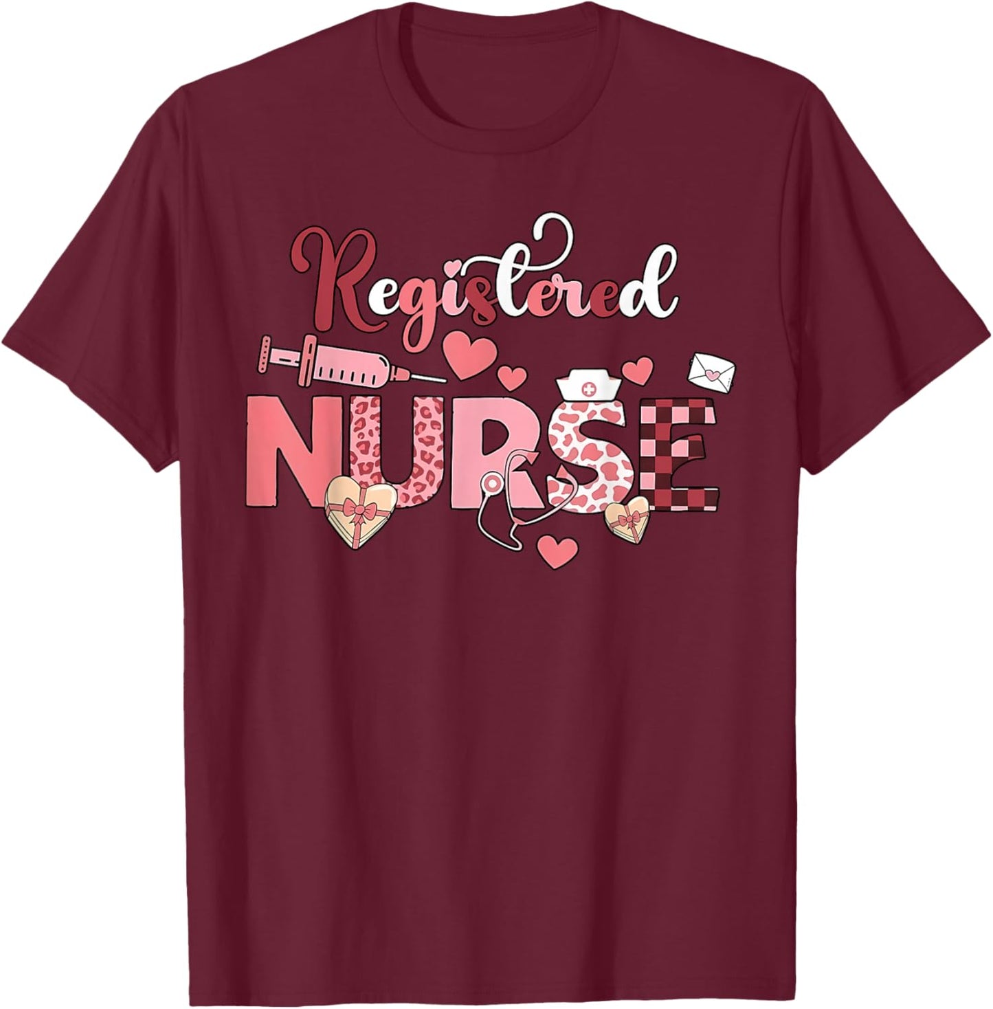 Registered Nurse Valentines Day Scrub Top Women Scrubs NICU T-Shirt - T-Shirt | Maroon
