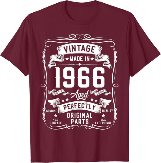 Vintage 1966 60yr 60th Birthday Gifts 60 Years Old T-Shirt - T-Shirt | Maroon