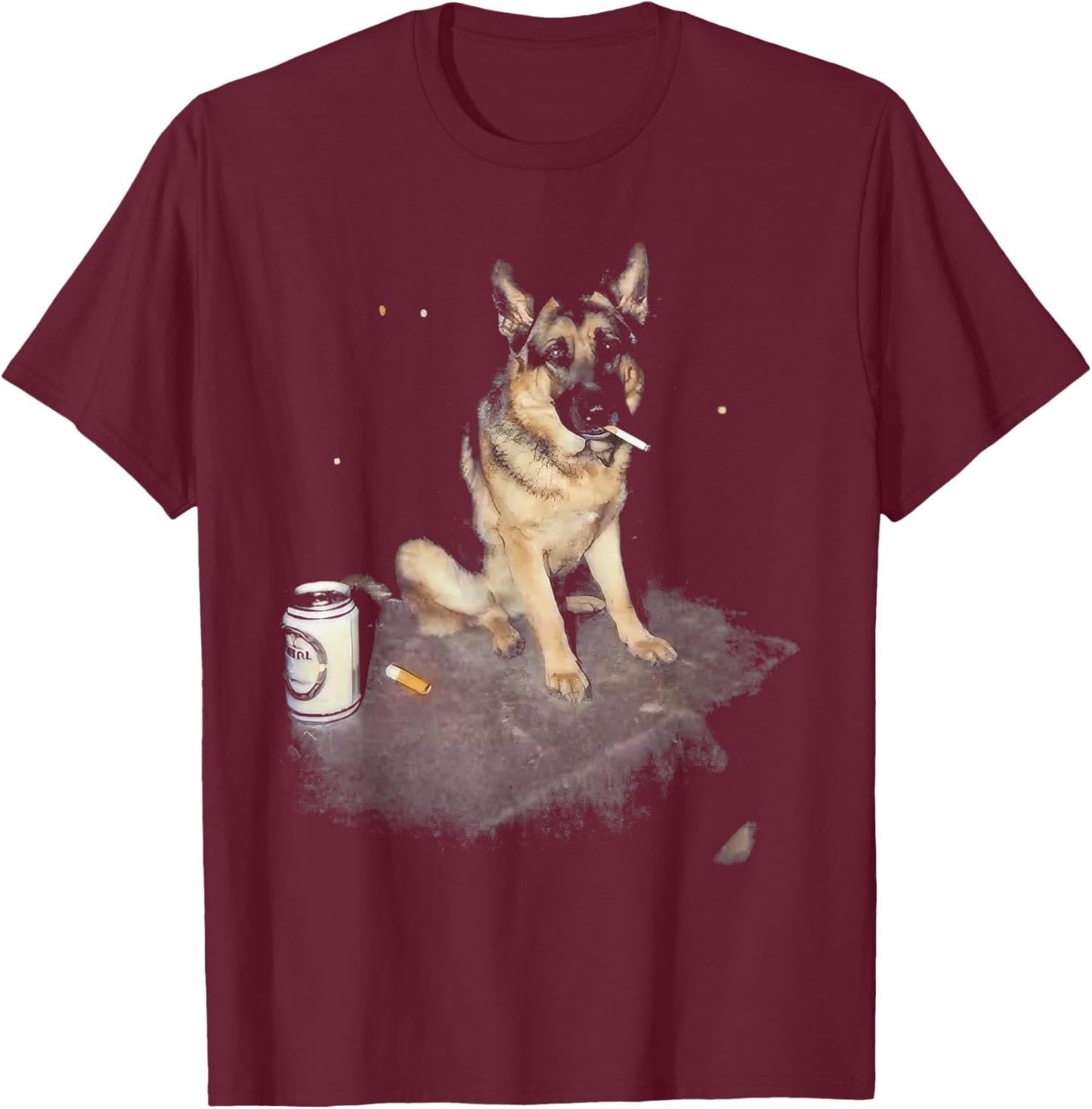 German Shepherd Smoking Meme Funny Smoking Dog Cigarette T-Shirt - T-Shirt | Maroon