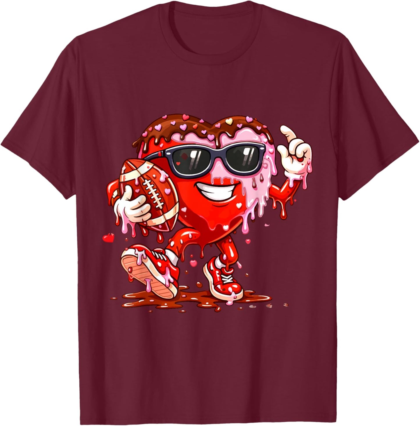 Drip Heart Football Valentines Day Ice Cream Boys Kids T-Shirt - T-Shirt | Maroon