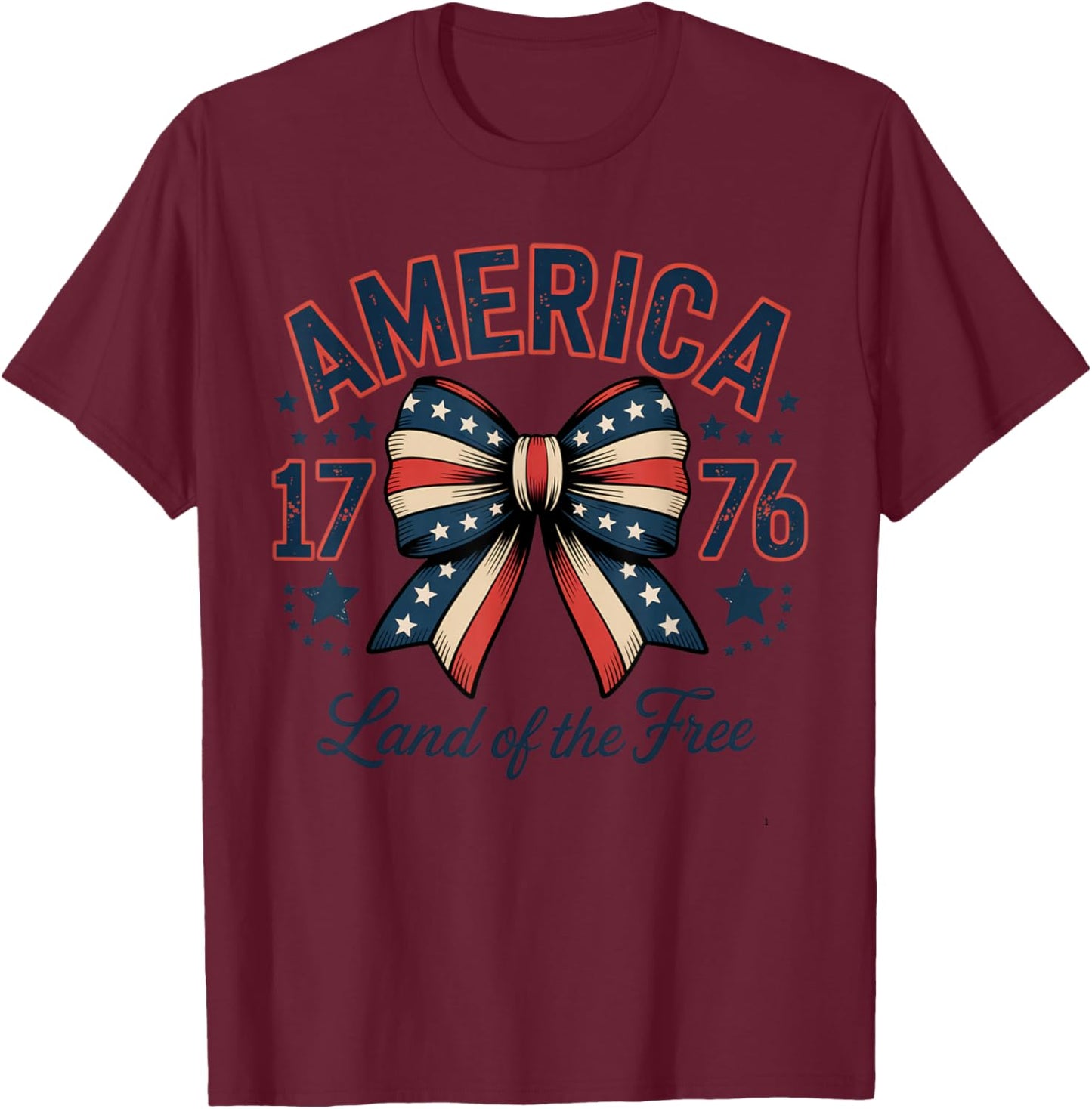1776 America Bow Patriotic T-Shirt - T-Shirt | Maroon