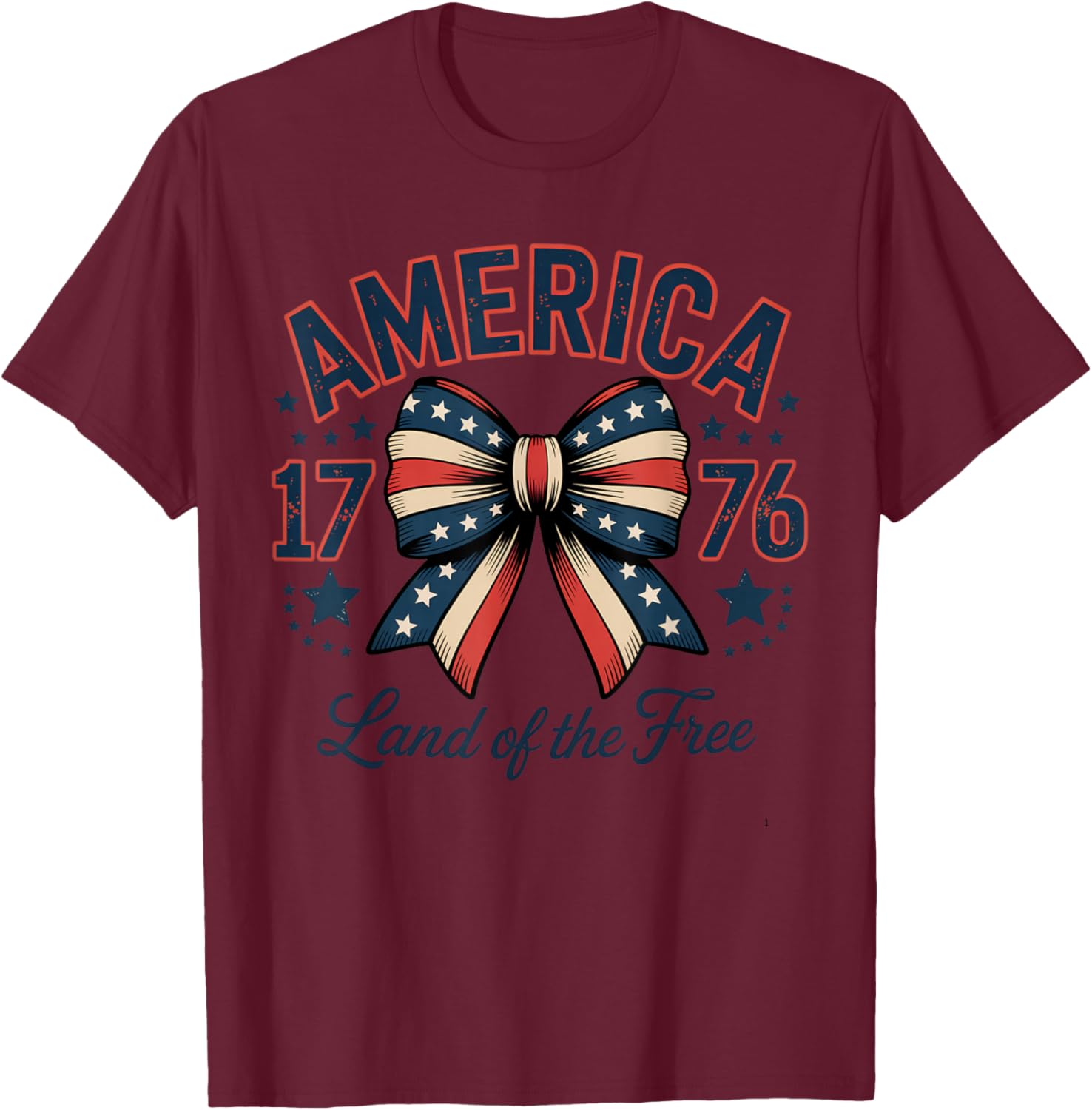 1776 America Bow Patriotic T-Shirt - T-Shirt | Maroon