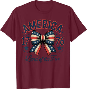 1776 America Bow Patriotic T-Shirt - T-Shirt | Maroon