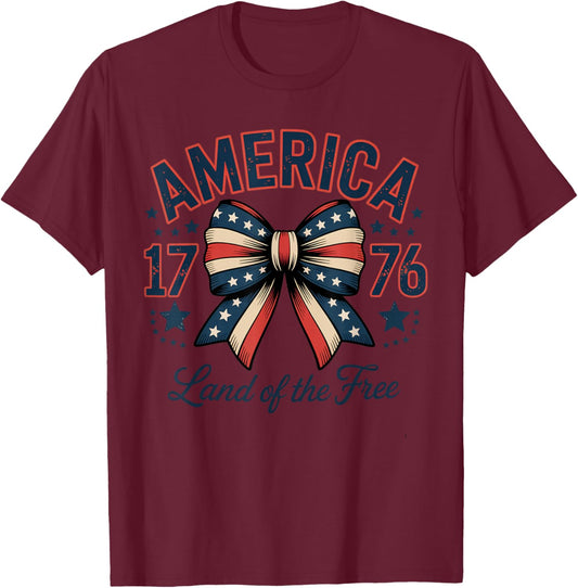 1776 America Bow Patriotic T-Shirt - T-Shirt | Maroon