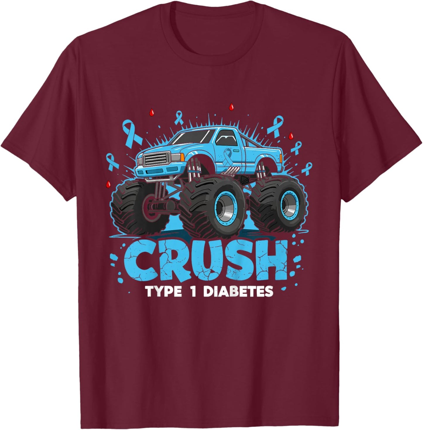 Kids Crush Type 1 Diabetes Awareness Truck T1D Toddler Boys T-Shirt - T-Shirt | Maroon