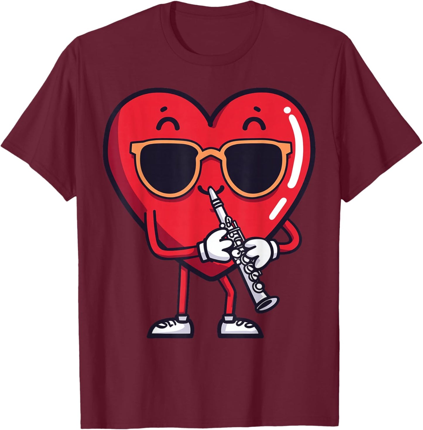Clarinet Heart Player Clarinetist Valentine's Day Sunglasses T-Shirt - T-Shirt | Maroon