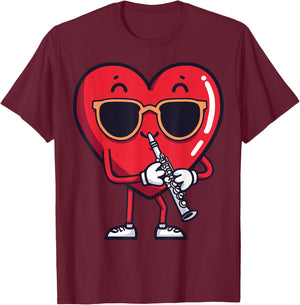 Clarinet Heart Player Clarinetist Valentine's Day Sunglasses T-Shirt - T-Shirt | Maroon