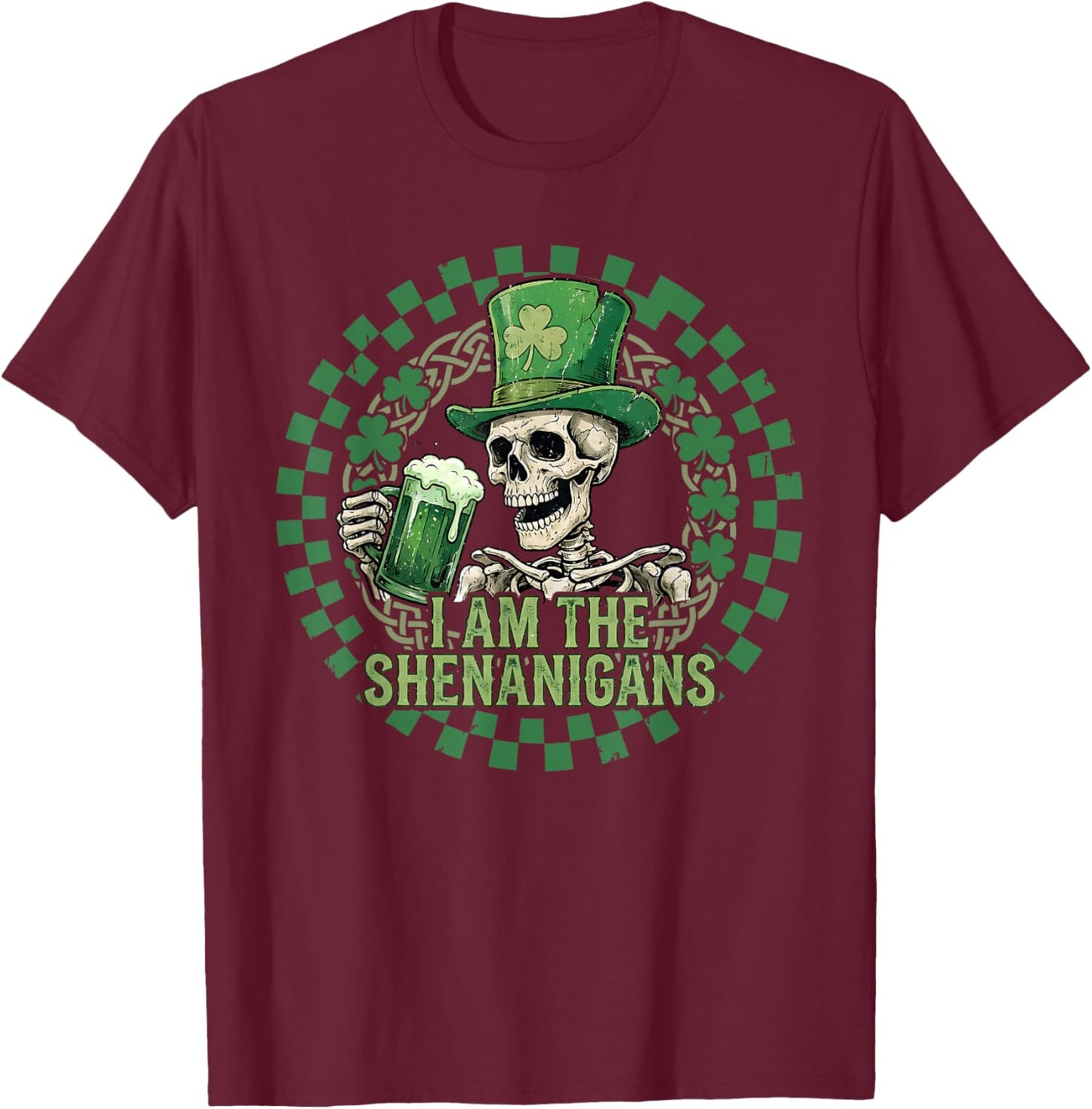 St. Patrick's Day Skull Skeleton Leprechaun Saint Paddy's T-Shirt - T-Shirt | Maroon