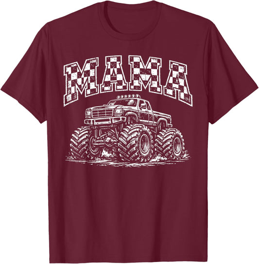 Mama Retro Monster Truck Family Crew Birthday Matching T-Shirt - T-Shirt | Maroon