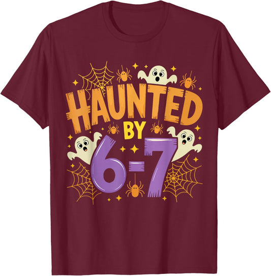 Haunted by 67 – Funny Ghost and Pumpkin Halloween Costume T-Shirt - T-Shirt | Maroon