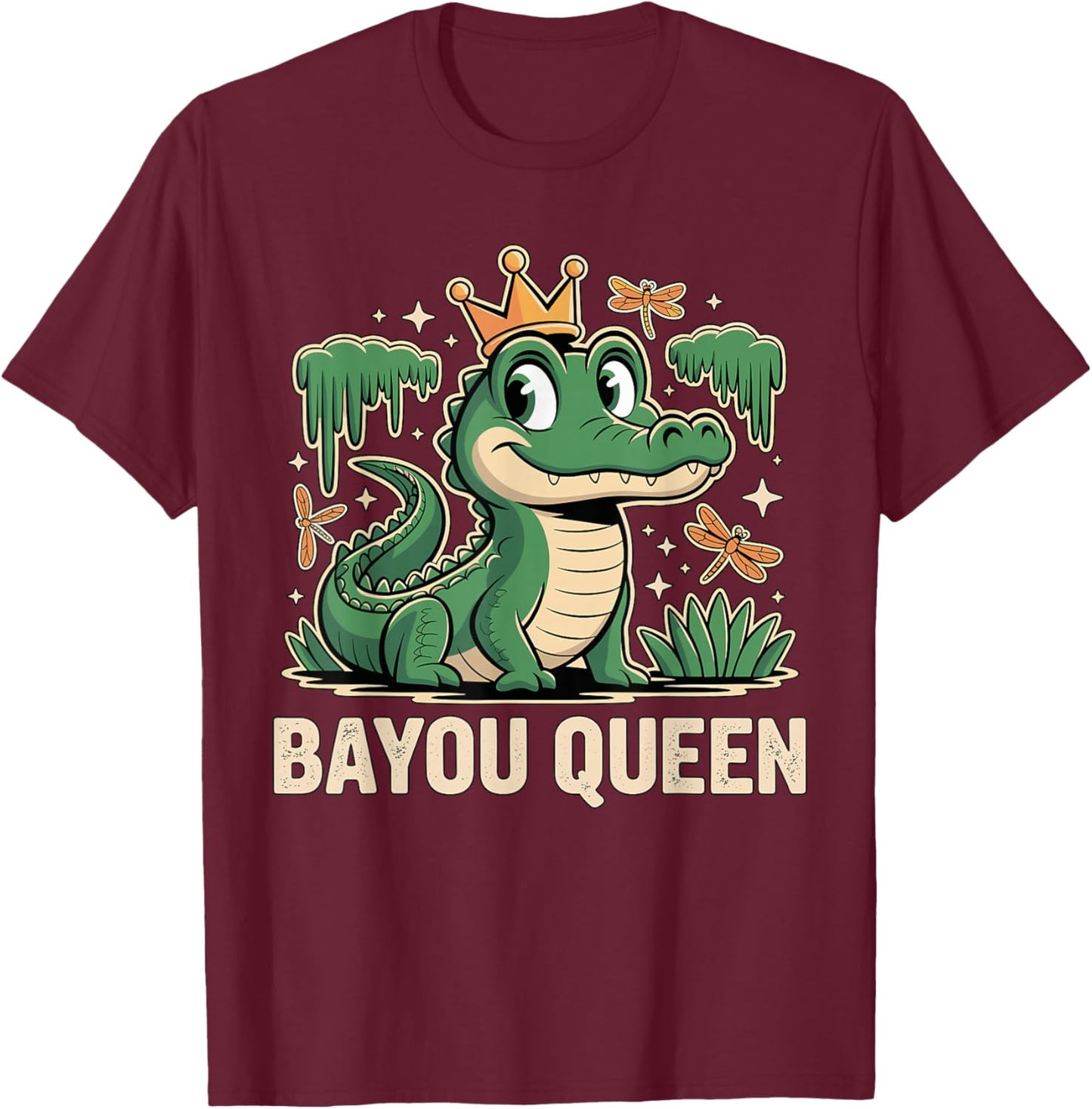 Bayou Queen Louisiana Alligator Retro Wildlife Travel Cajun T-Shirt - T-Shirt | Maroon