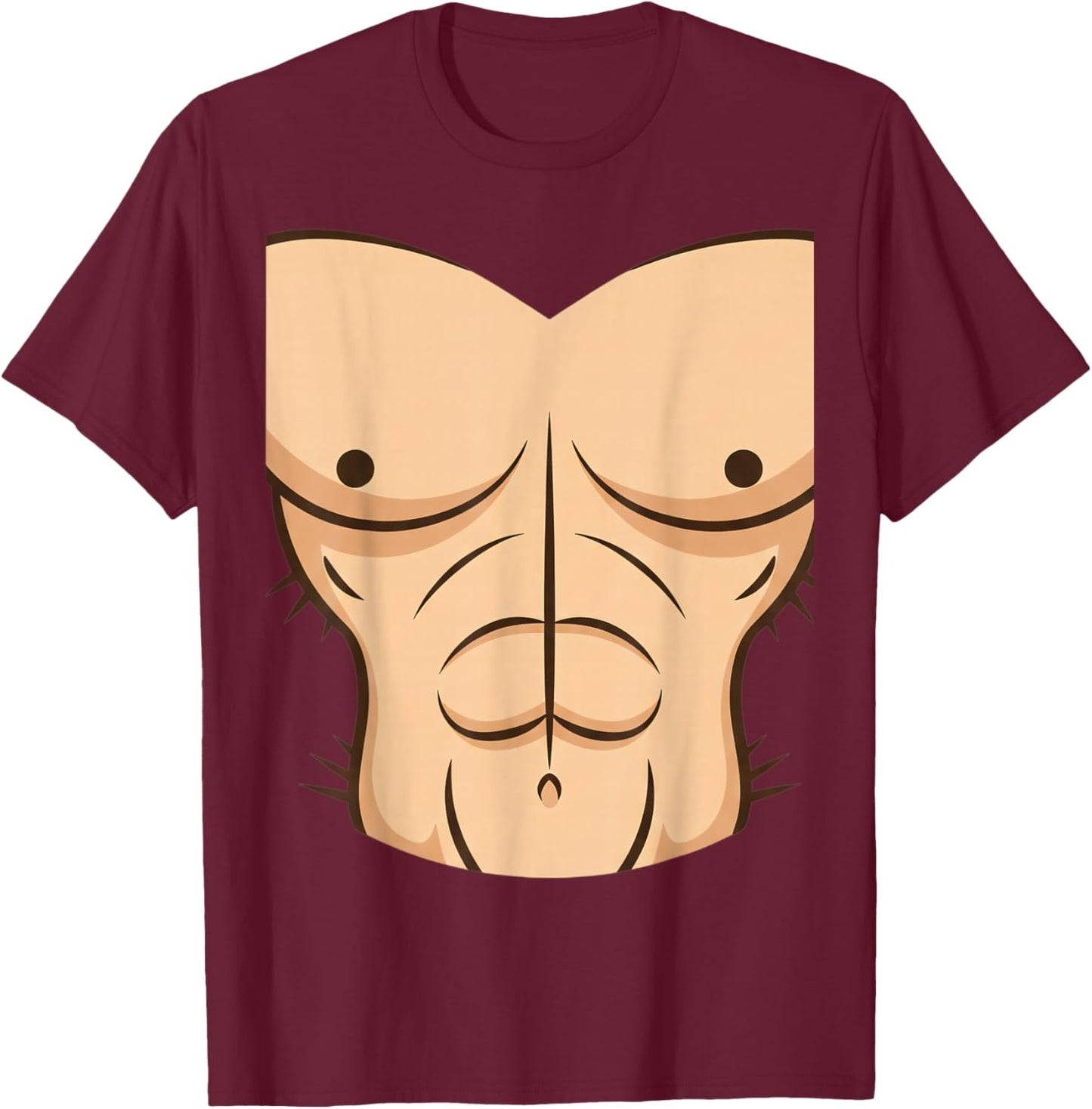 Halloween Muscle Torso Funny Bare Chest Design, Fake Abs T-Shirt - T-Shirt | Maroon