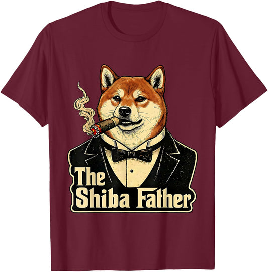 The Shiba Inu Father Funny Mafia Style Dog Dad Humor Lover T-Shirt - T-Shirt | Maroon