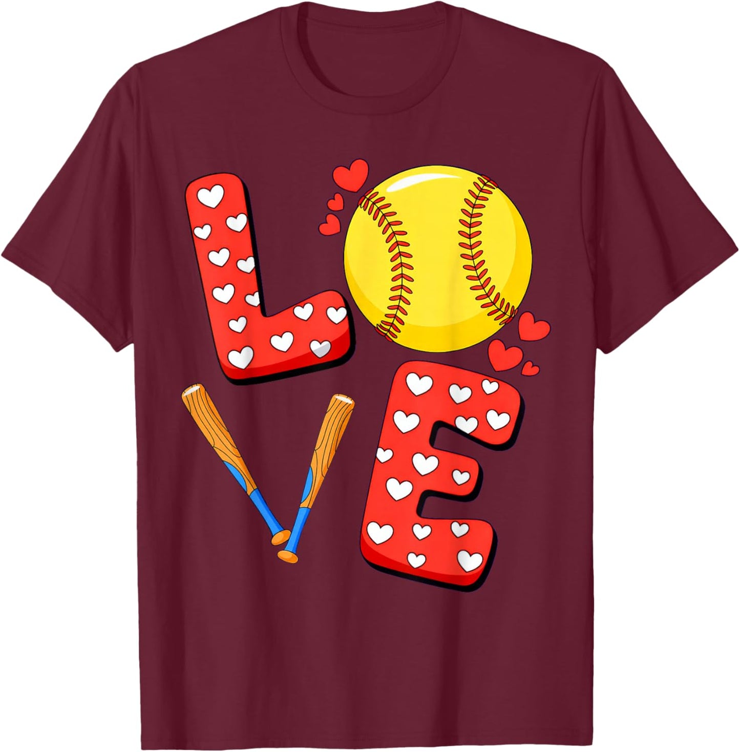 Love Softball Valentine T-Shirt - T-Shirt | Maroon
