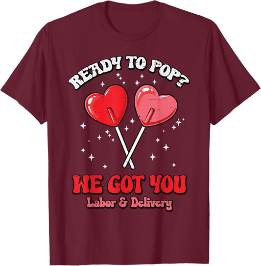 Valentines Day Labor Delivery Nurse Pop Scrub Top Women T-Shirt - T-Shirt | Maroon
