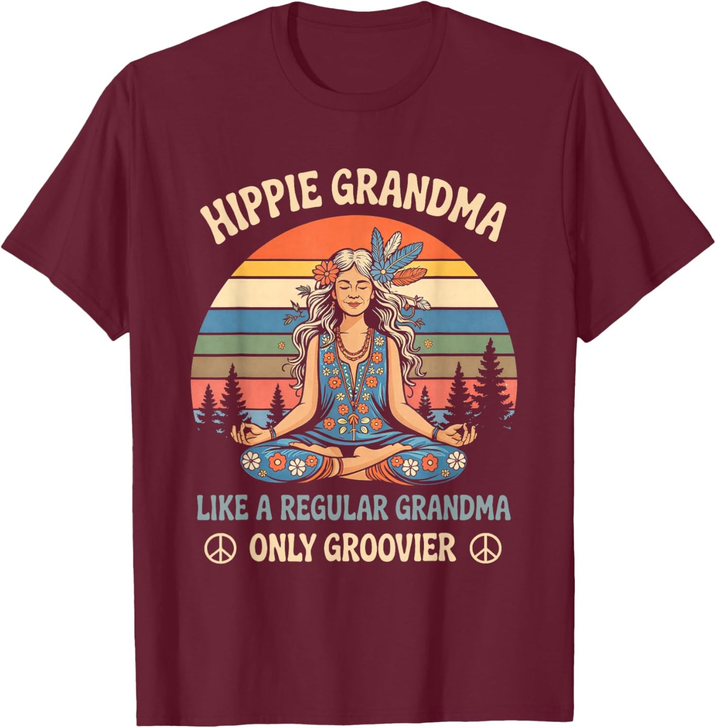 Retro Hippie Grandma Like A Regular Grandma Vintage T-Shirt - T-Shirt | Maroon