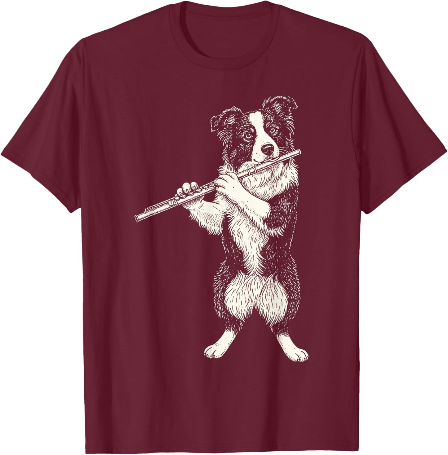 Funny Dog Playing Flute Retro Animal Playing Instrument 90s T-Shirt - T-Shirt | Maroon