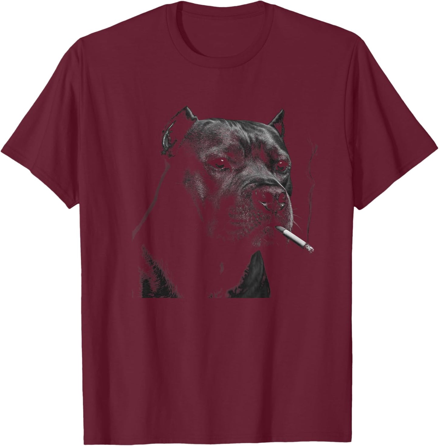 Smoking Pitbull, Funny Cigarette Smoking Dog Meme T-Shirt - T-Shirt | Maroon