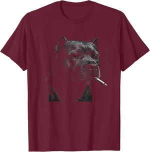 Smoking Pitbull, Funny Cigarette Smoking Dog Meme T-Shirt - T-Shirt | Maroon