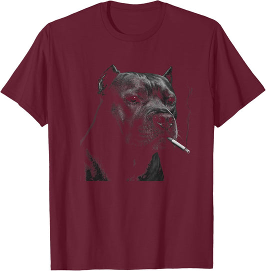 Smoking Pitbull, Funny Cigarette Smoking Dog Meme T-Shirt - T-Shirt | Maroon