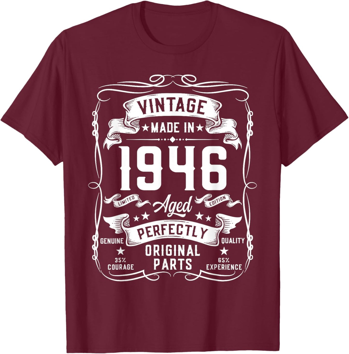 Vintage 1946 80yr 80th Birthday Gifts 80 Years Old T-Shirt - T-Shirt | Maroon
