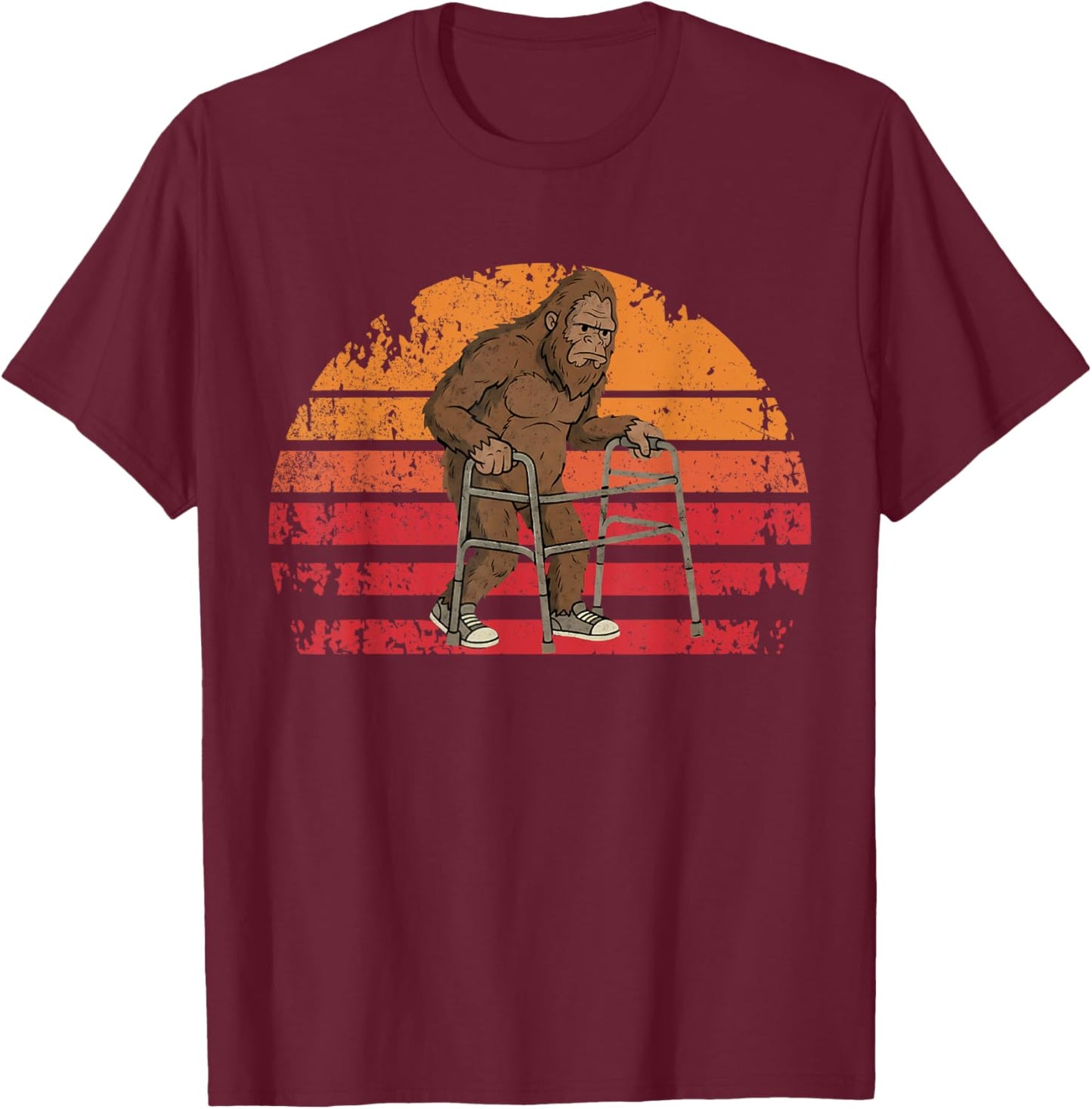 Funny Old Bigfoot Sasquatch Retro Vintage Graphic T-Shirt - T-Shirt | Maroon