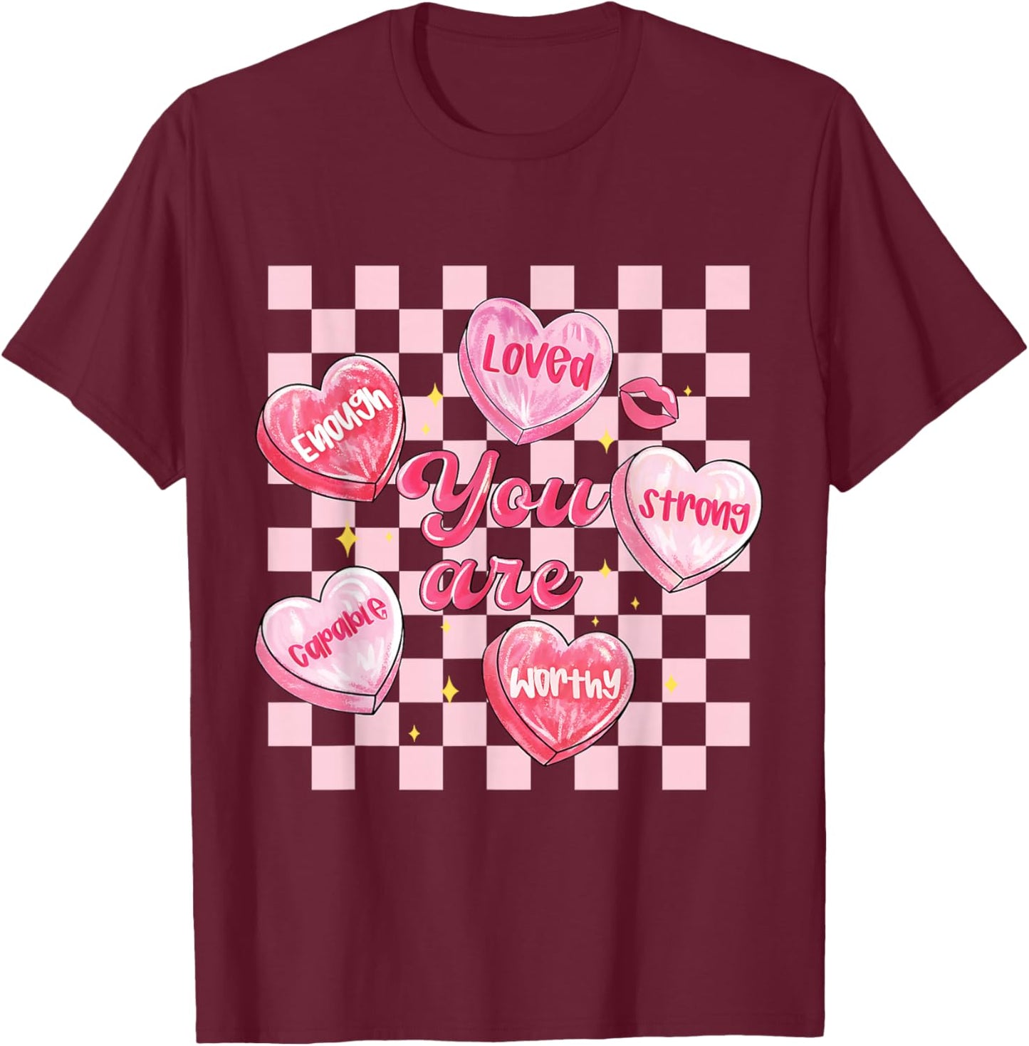 You are Enough Retro Valentine Day Hearts Love Men Women Kid T-Shirt - T-Shirt | Maroon