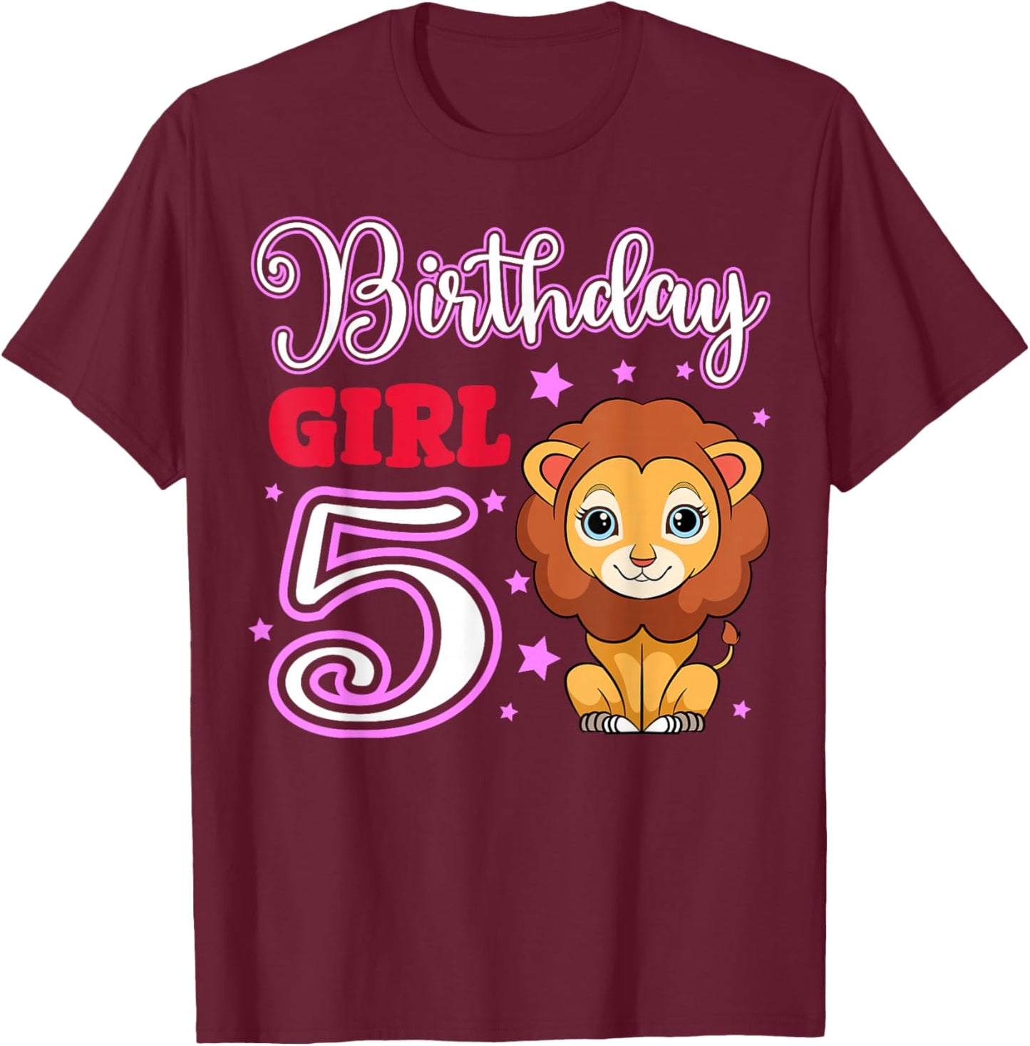 Lion 5th Birthday Girl Party Safari Jungle Zoo Adventure T-Shirt - T-Shirt | Maroon