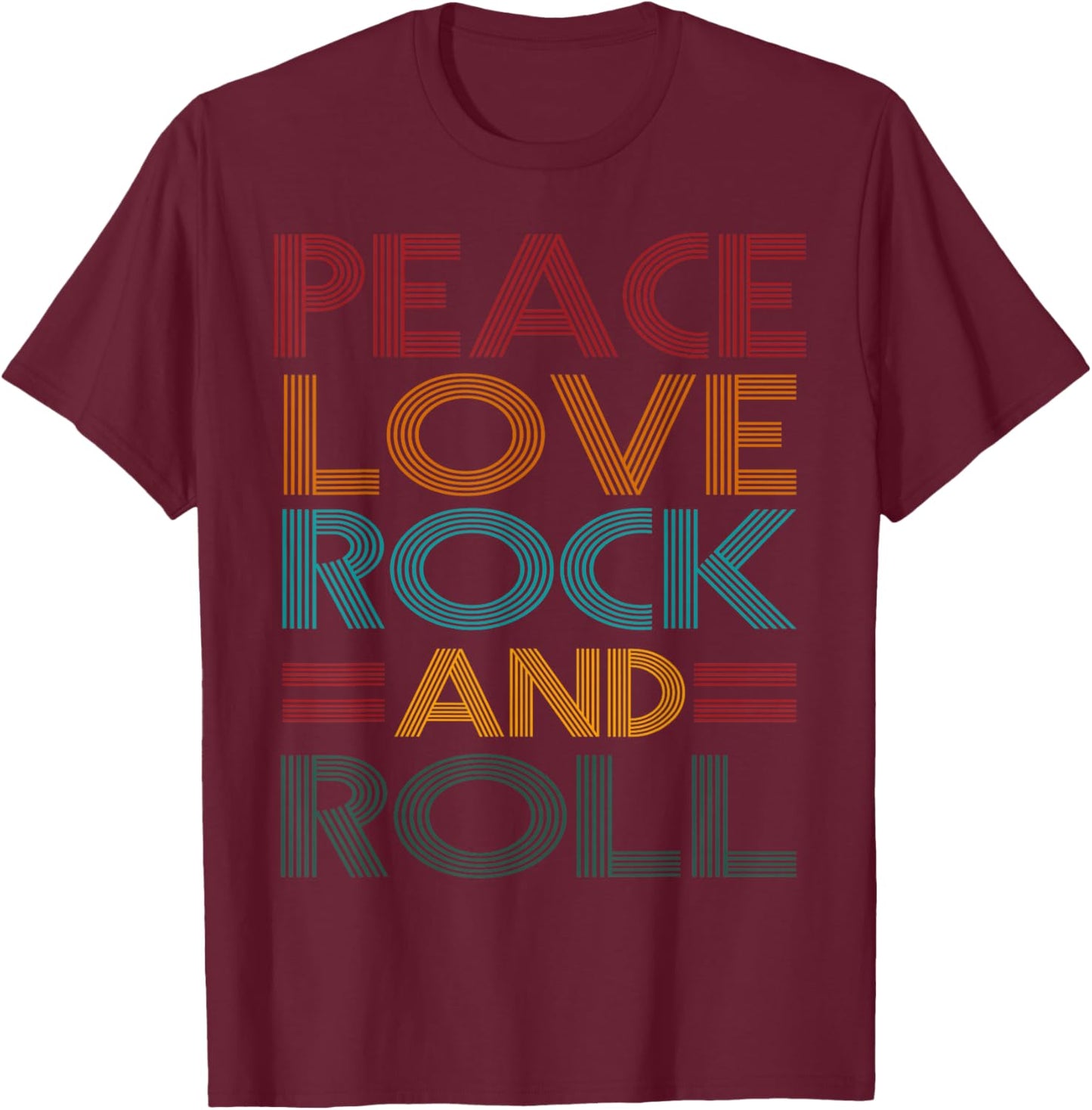 Retro Peace Love Rock N Roll Distressed Rock Concert Music T-Shirt - T-Shirt | Maroon