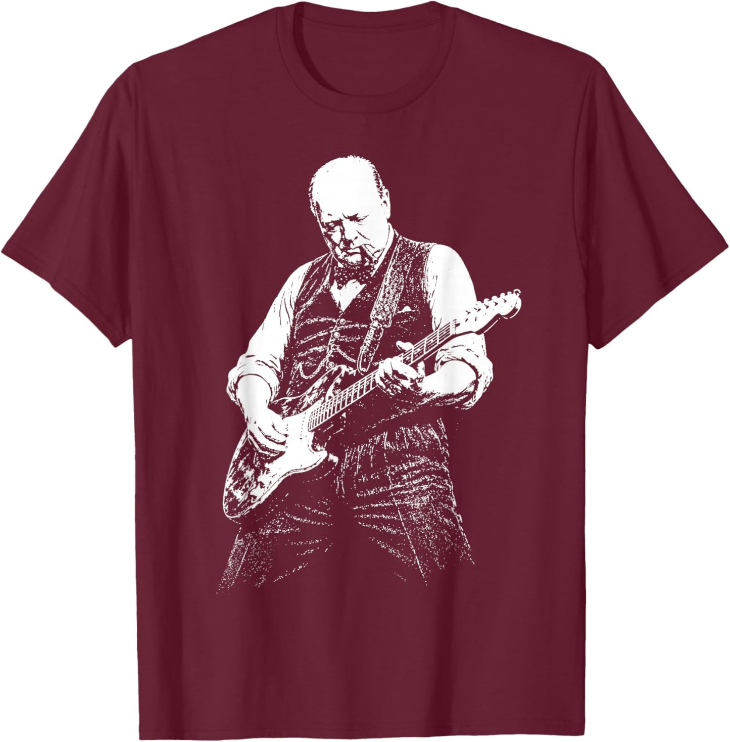 Retro Winston Churchill Playing Guitar T-Shirt - T-Shirt | Maroon