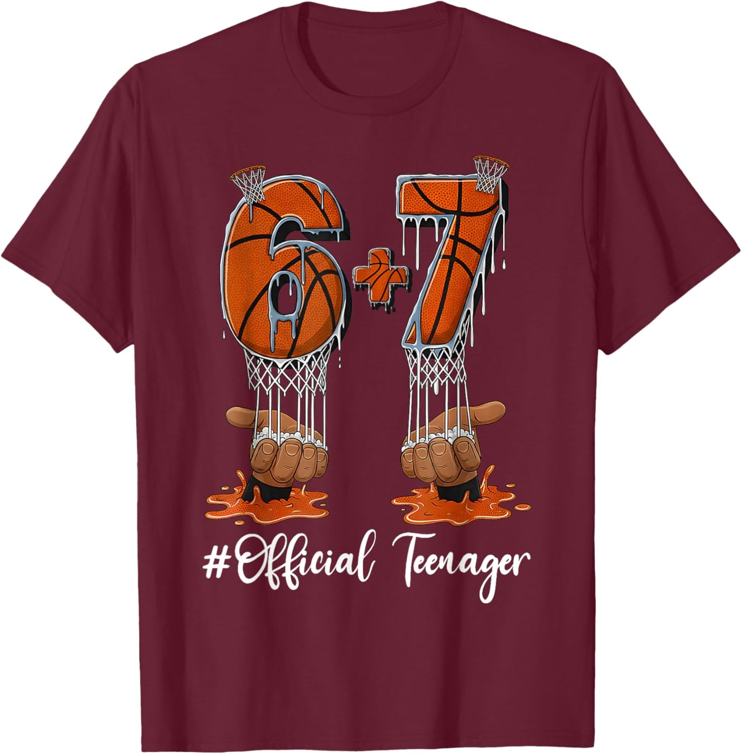 6+7 = 13 Year Old Boys Girls Teenager 13th Birthday Funny 67 T-Shirt - T-Shirt | Maroon