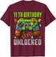 11th Birthday Boy Level 11 Unlocked Birthday Boy 11 Years T-Shirt - T-Shirt | Maroon