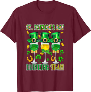 Drinking Funny Team St. Patrick's Day Wine Glasses Shamrocks T-Shirt - T-Shirt | Maroon