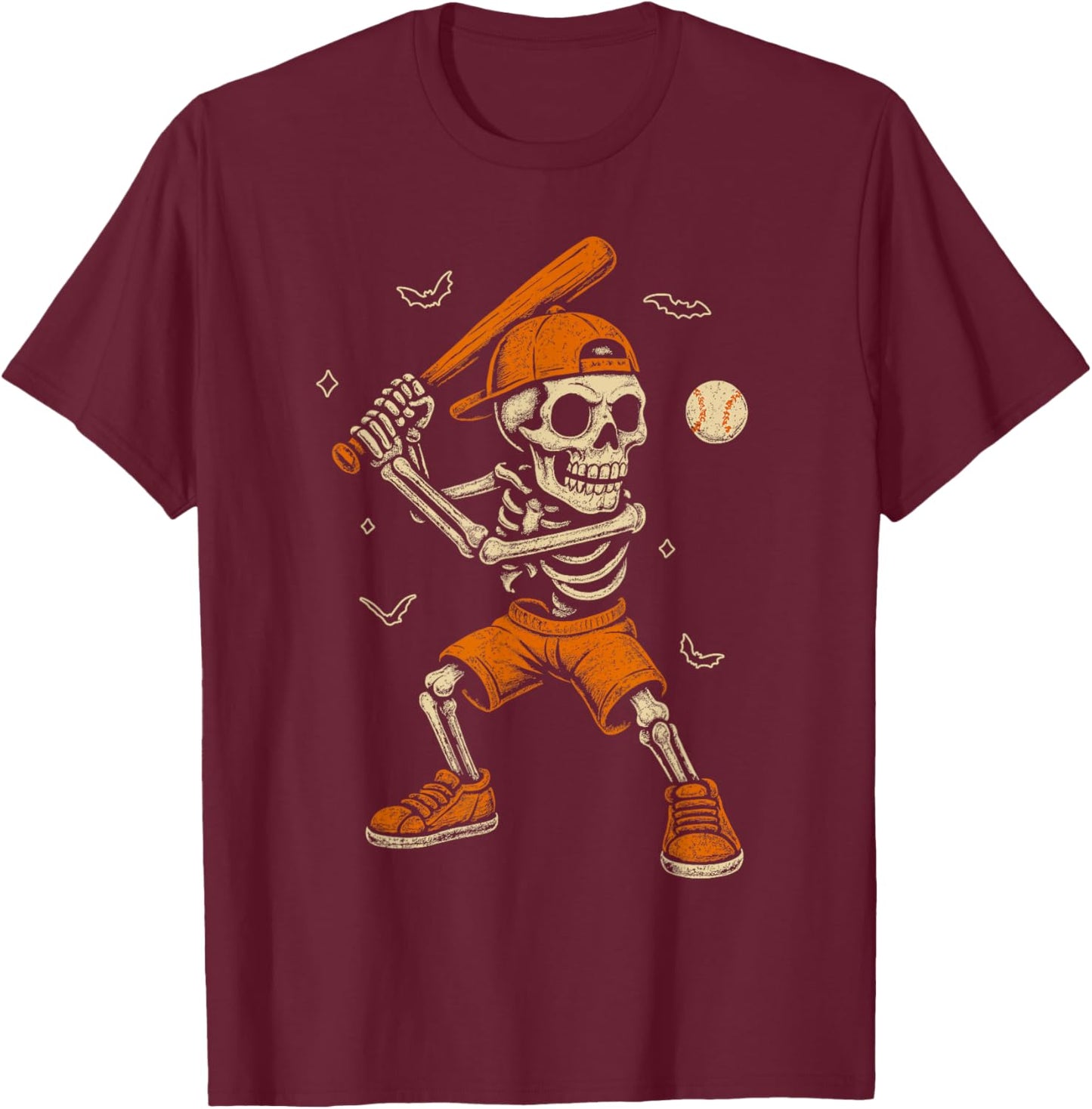 Skeleton Baseball Player Funny Costume Halloween Men Boys T-Shirt - T-Shirt | Maroon