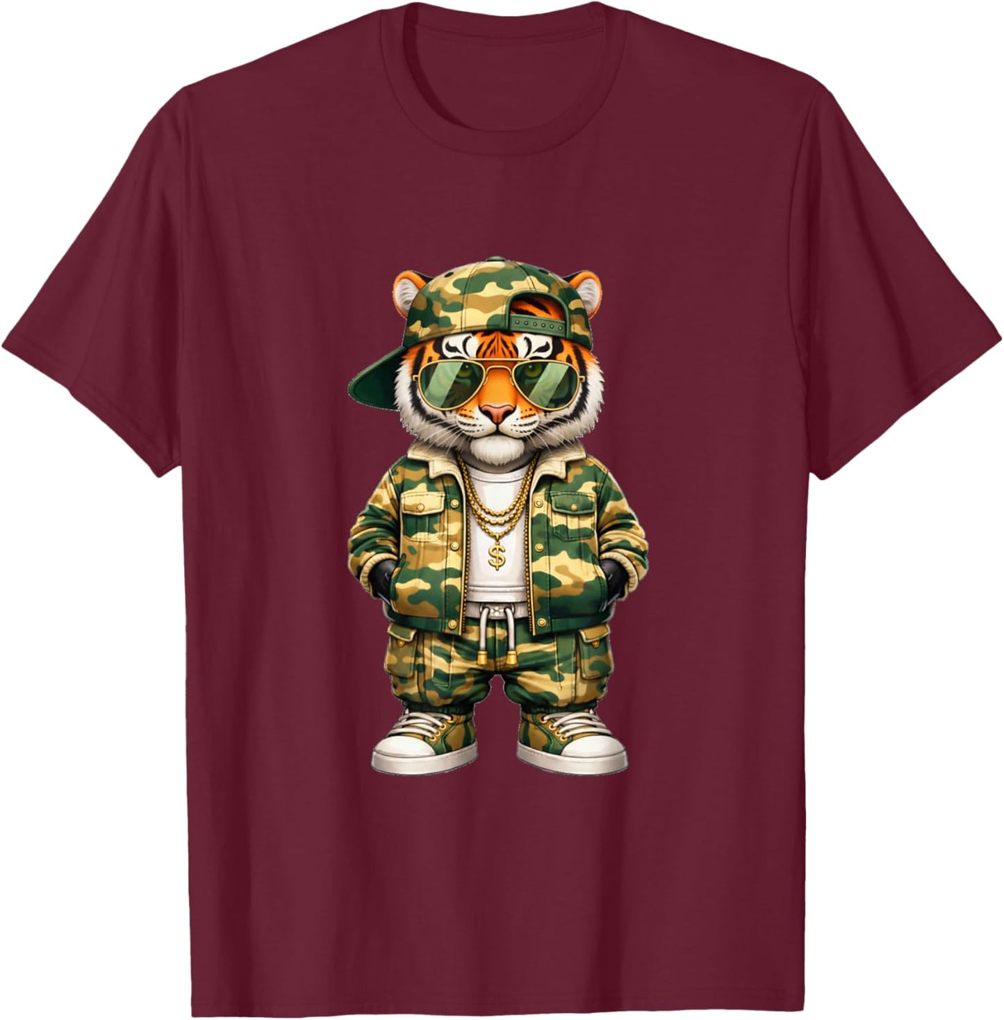 Camo Hip Hop Tiger Camouflage Gangsta Streetwear Hustle T-Shirt - T-Shirt | Maroon