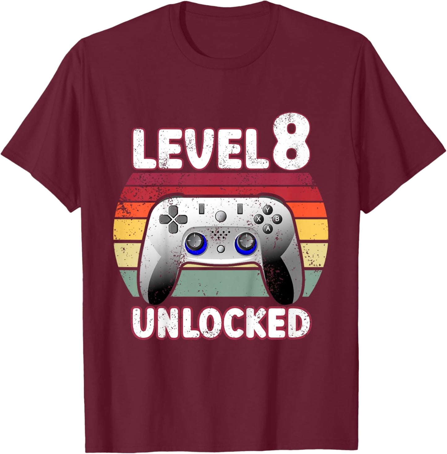 8 Year Old Birthday Boy Gaming 8th Birthday Gamer Eight Bday T-Shirt - T-Shirt | Maroon
