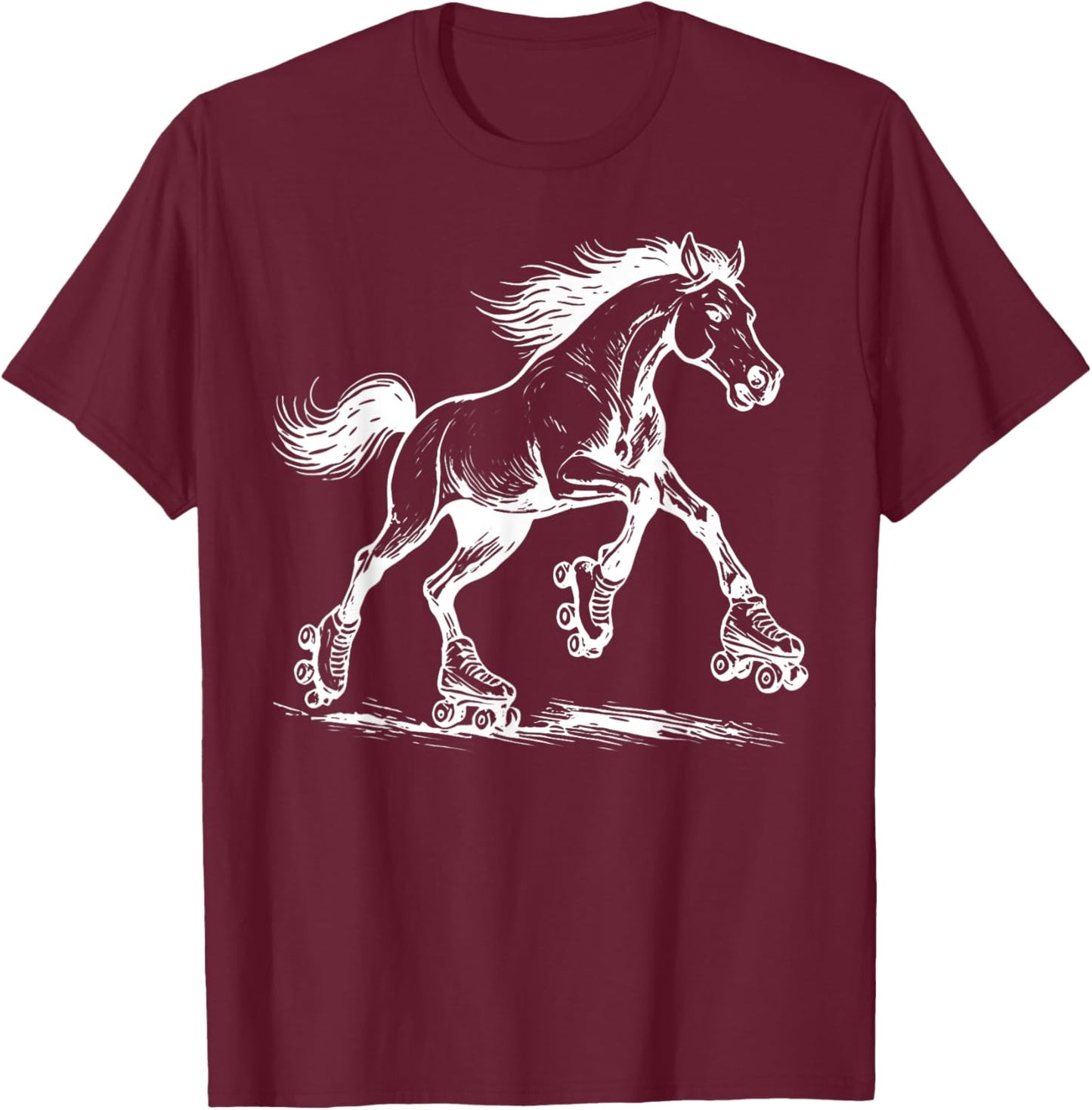Vintage Horse Skating Roller Skates Funny Sport Lovers T-Shirt - T-Shirt | Maroon