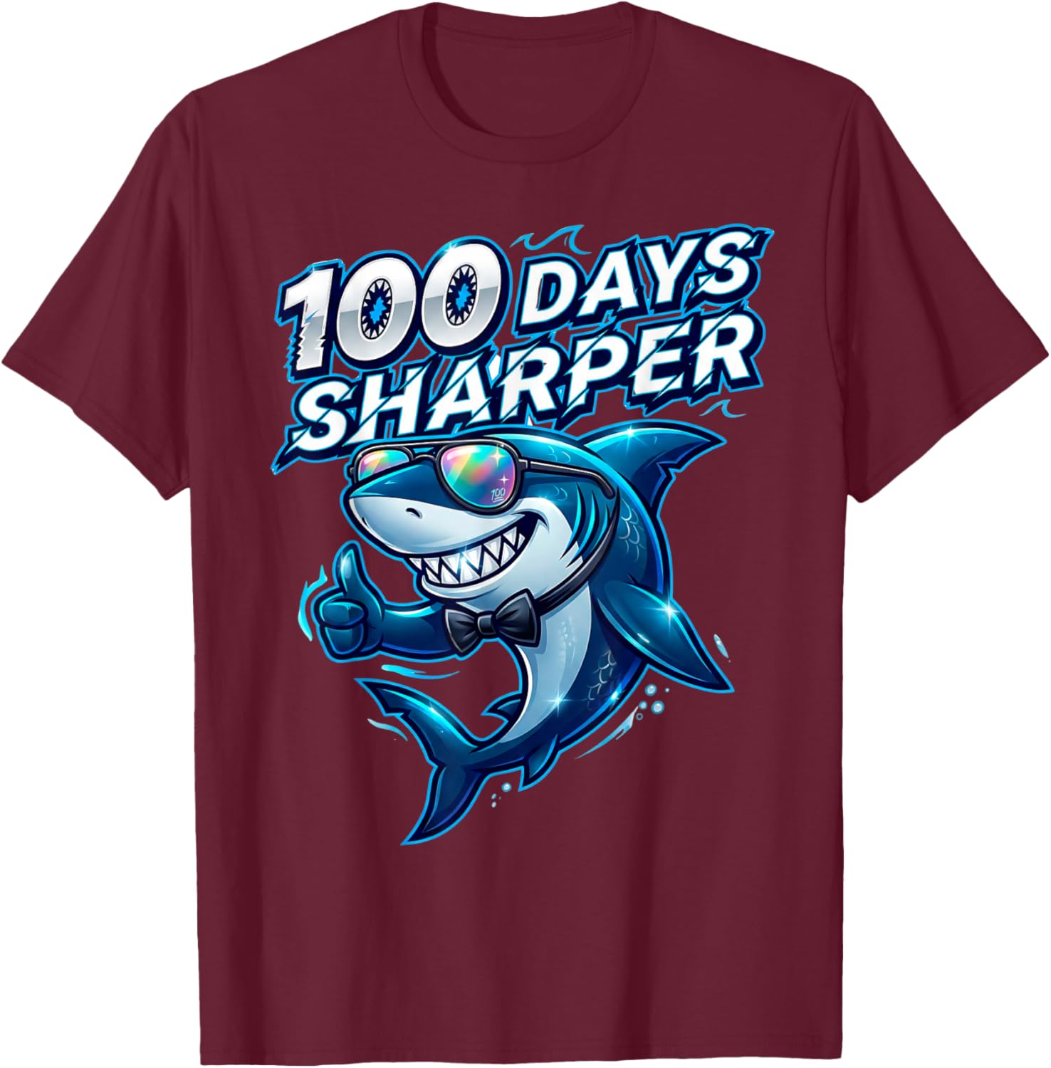 100 Days Sharper 100th Day of School Shark T-Shirt - T-Shirt | Maroon