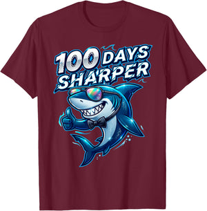 100 Days Sharper 100th Day of School Shark T-Shirt - T-Shirt | Maroon