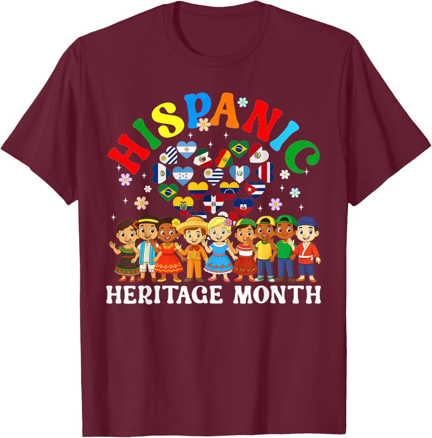 Hispanic Heritage Month All Latin Countries Boys Girls Kids T-Shirt - T-Shirt | Maroon