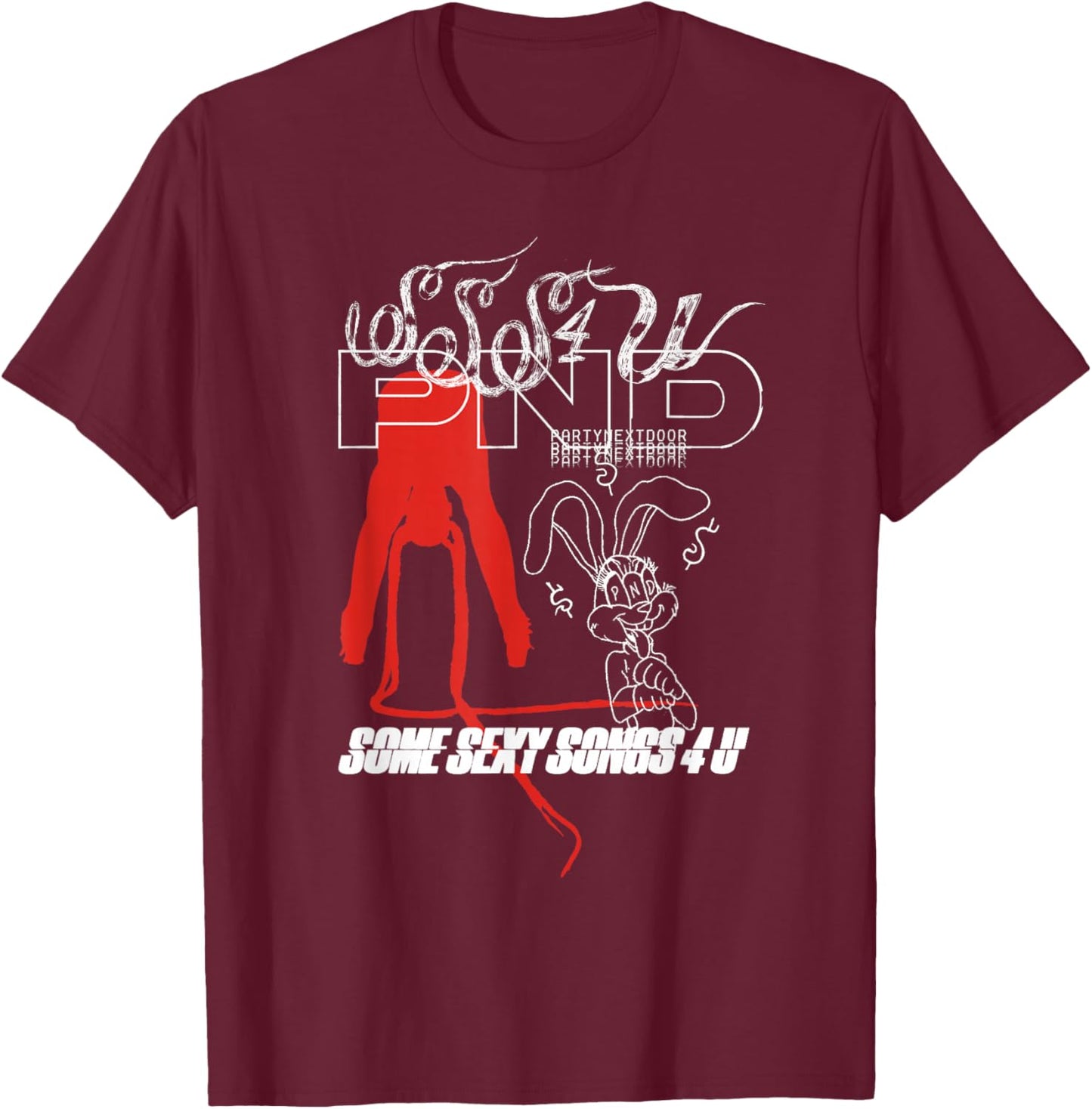 Bunny Doodle Graphic T-Shirt - T-Shirt | Maroon