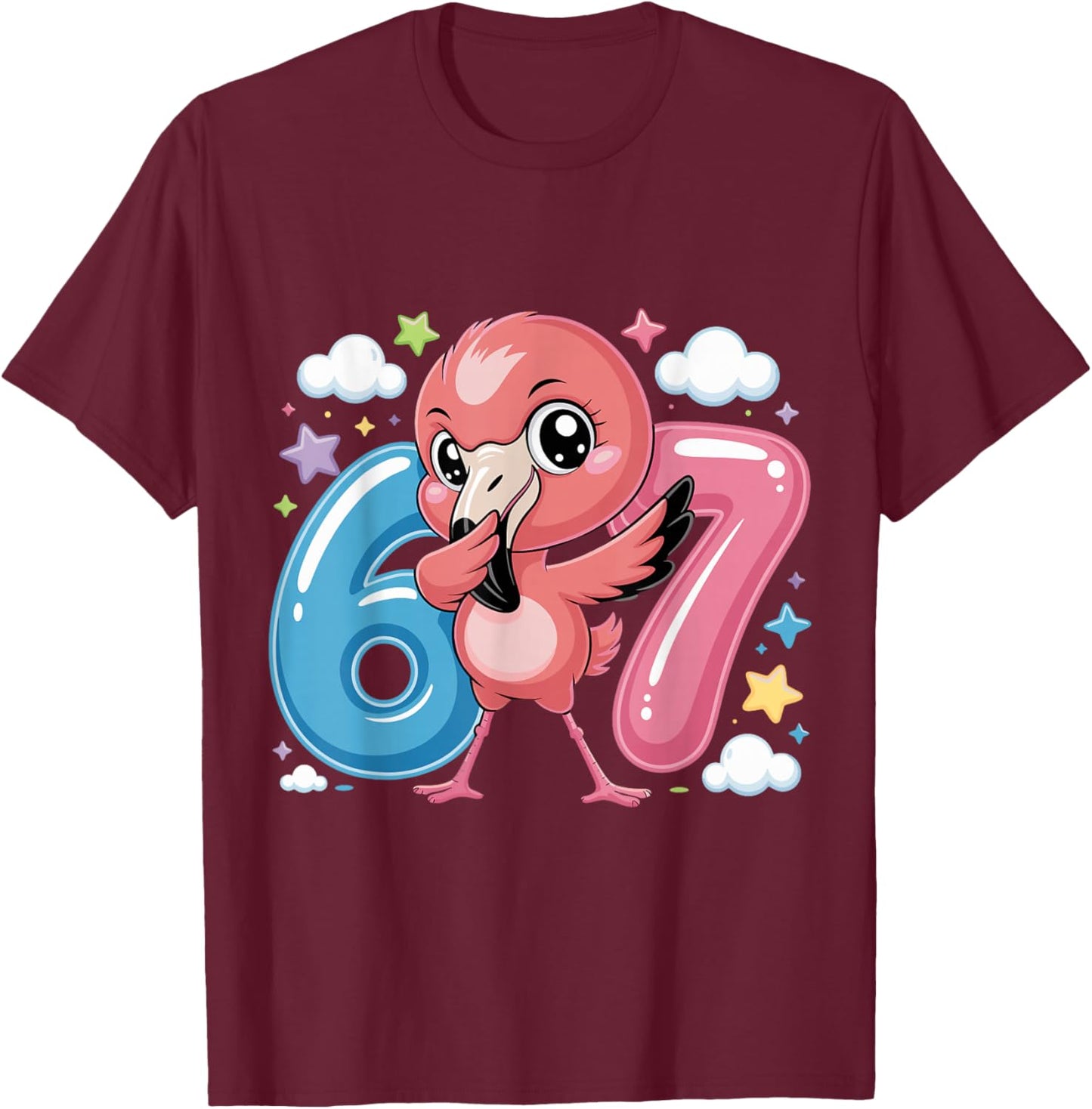 67 Meme Flamingo for Girls Six Seven Brainrot Funny Kids T-Shirt - T-Shirt | Maroon