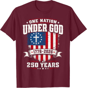 Freedom 250th Anniversary USA Flag Christian God Patriotic T-Shirt - T-Shirt | Maroon