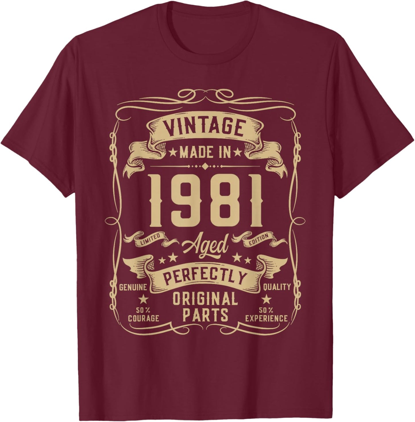 Vintage 1981 45yr 45th Birthday Gifts 45 Years Old T-Shirt - T-Shirt | Maroon