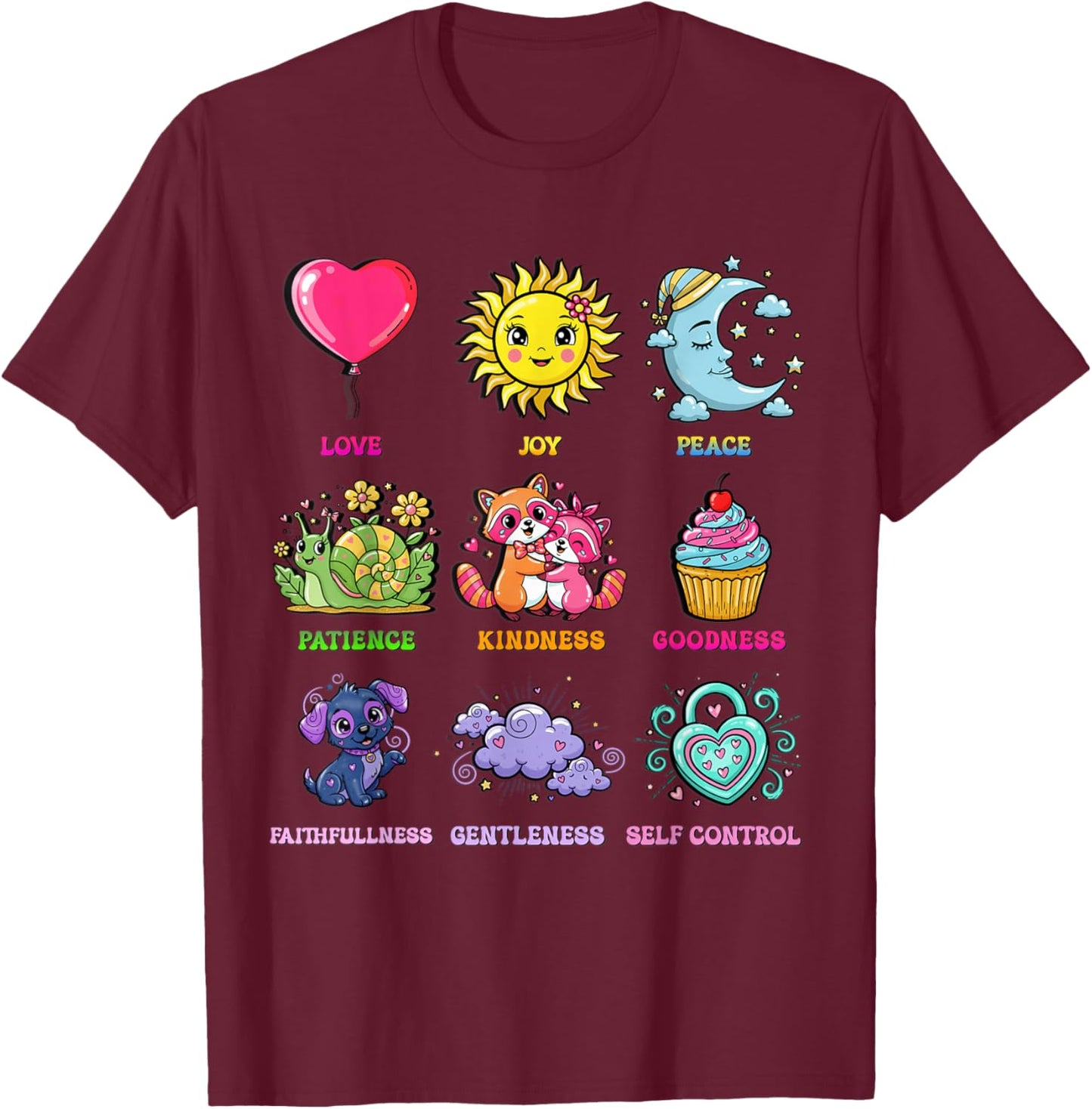 Fruits of The Spirit Love Joy Peace Kindness Faith T-Shirt - T-Shirt | Maroon