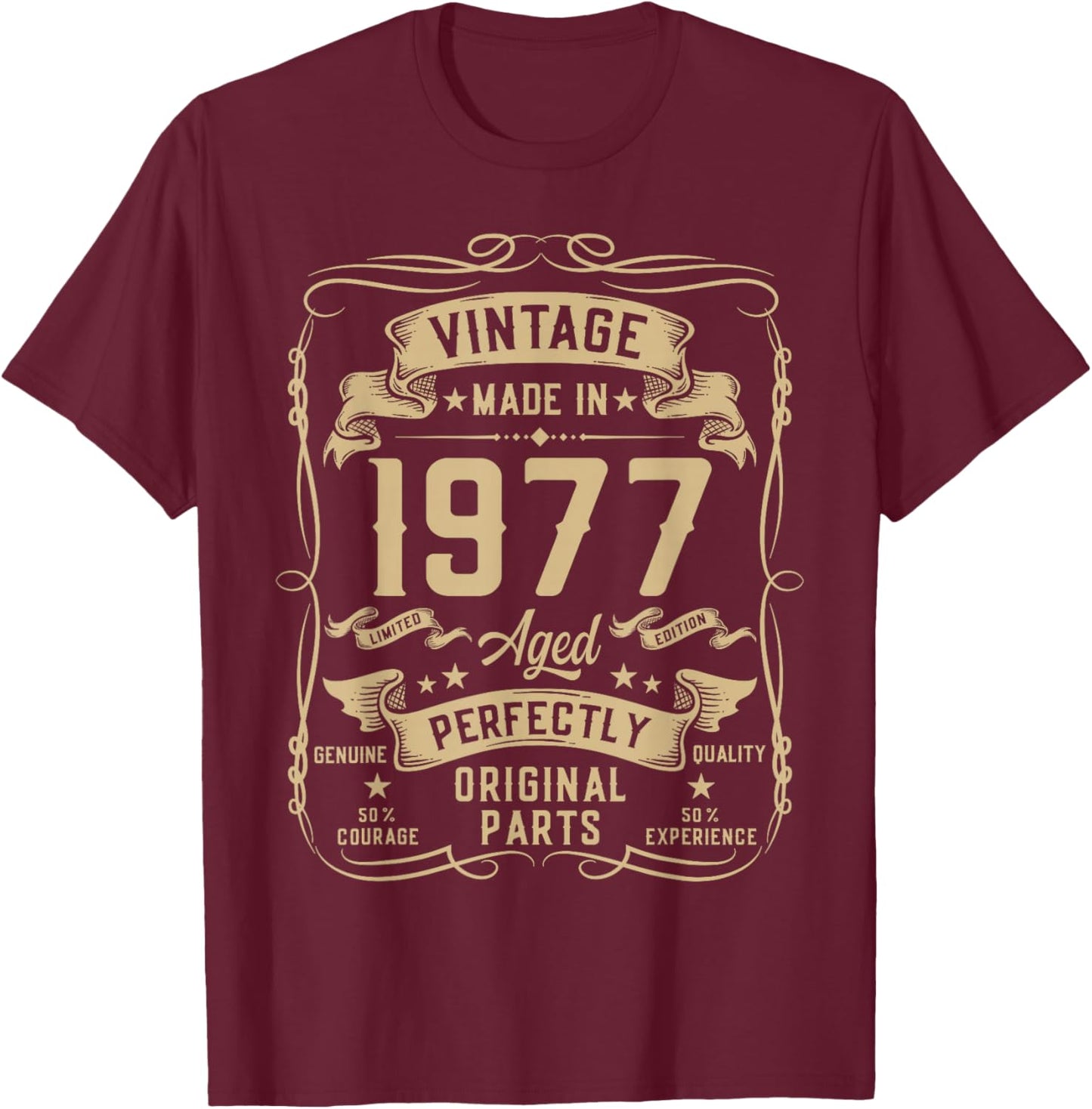 Vintage 1977 49yr 49th Birthday Gifts 49 Years Old T-Shirt - T-Shirt | Maroon