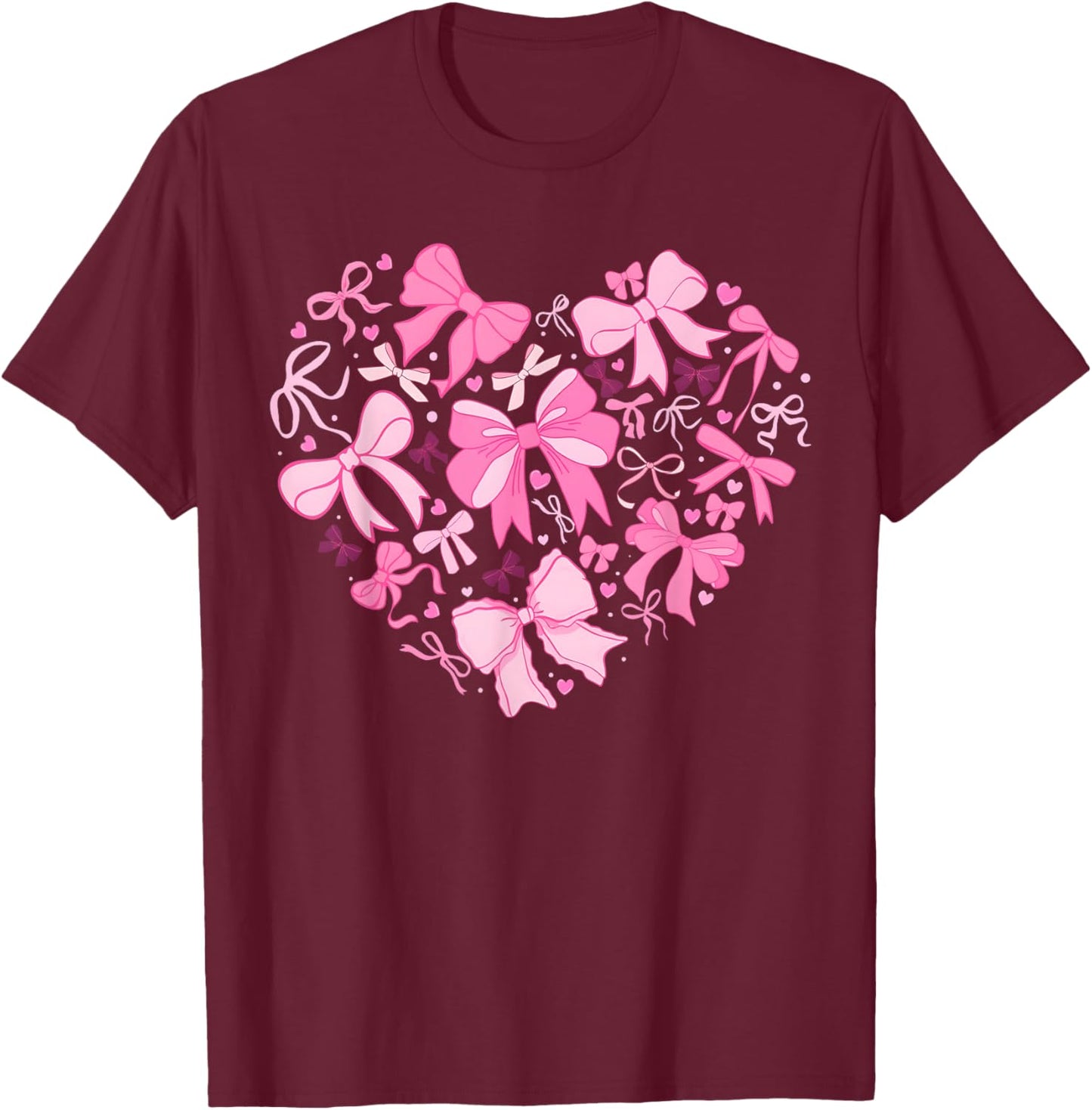 Valentine Coquette Pink Bow Heart Women Girls Kids T-Shirt - T-Shirt | Maroon