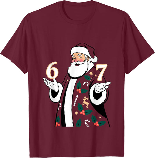 Christmas 67 Funny Xmas Six Seven Ugly Sweater 6-7 T-Shirt - T-Shirt | Maroon